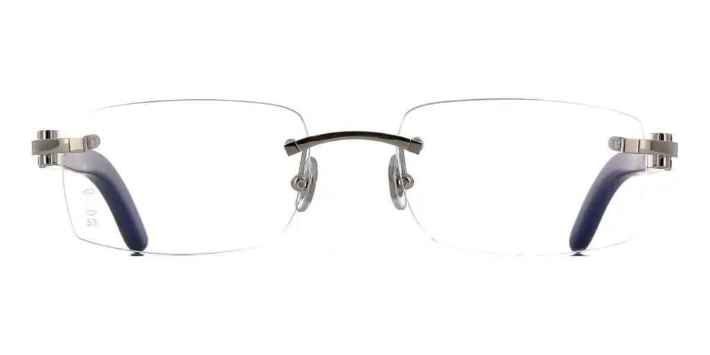 Cartier 0052O shiny silver & blue wood 007  frame ,  size 53  - Dayal Opticals India
