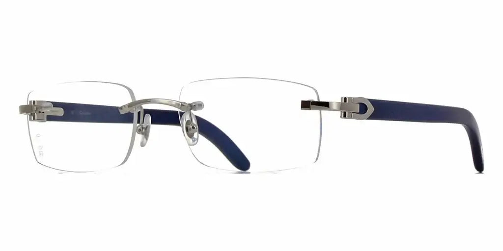 Cartier 0052O shiny silver & blue wood 007  frame ,  size 53  - Dayal Opticals India
