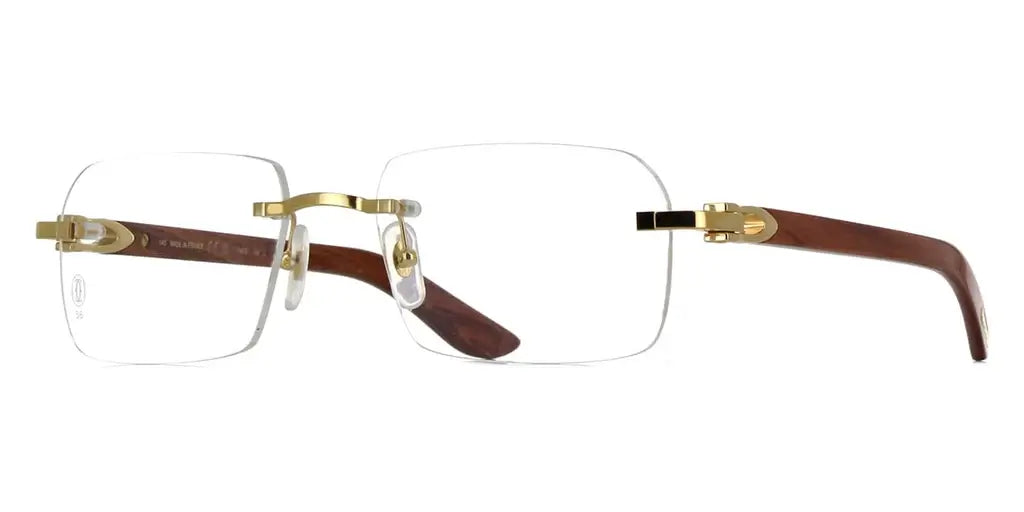 Cartier 0453O shiny gold & real wood  004 frame,  size 56  - Dayal Opticals India